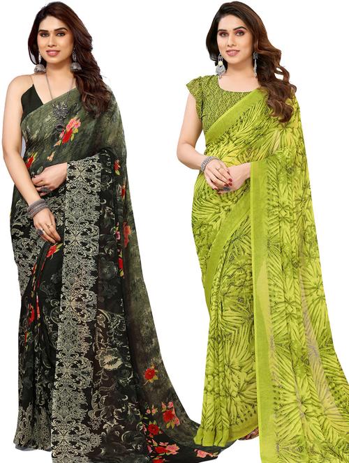 multi colored georgette combo saree with blouse - 21433517 - Very Small Image - 1