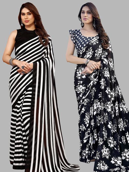 black georgette combo saree with blouse - 21433519 - Very Small Image - 1