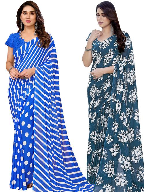 women pack of 2 casual wear sarees with blouse - 21433524 - Very Small Image - 1