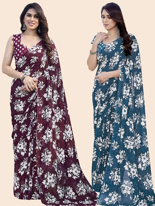 women pack of 2 casual wear sarees with blouse - 21433525 - Very Small Image - 1