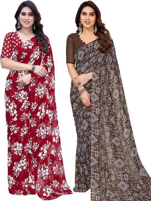 women pack of 2 casual wear sarees with blouse - 21433529 - Very Small Image - 1