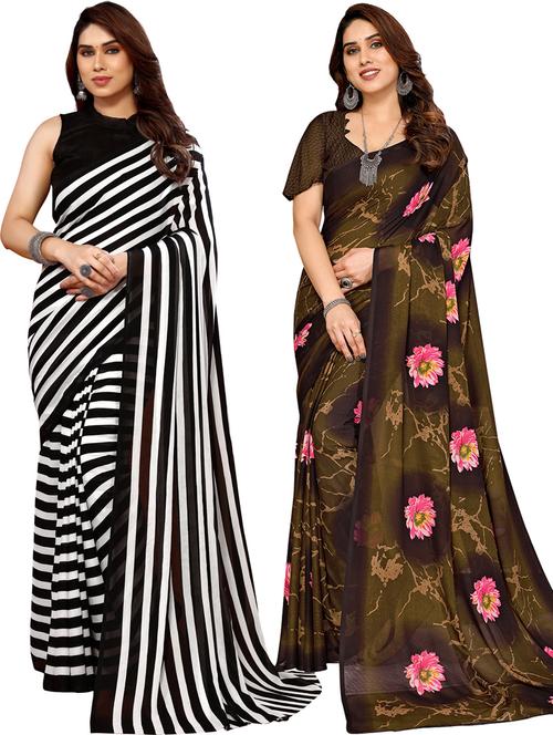 women pack of 2 casual wear sarees with blouse - 21433532 - Very Small Image - 1