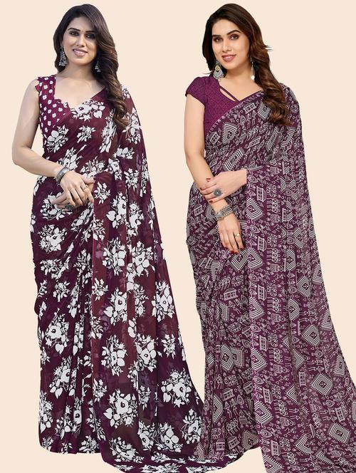 women pack of 2 casual wear sarees with blouse - 21433535 - Very Small Image - 1