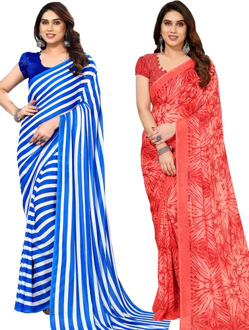 women pack of 2 casual wear combo sarees with blouse - 21433547 - Very Small Image - 1