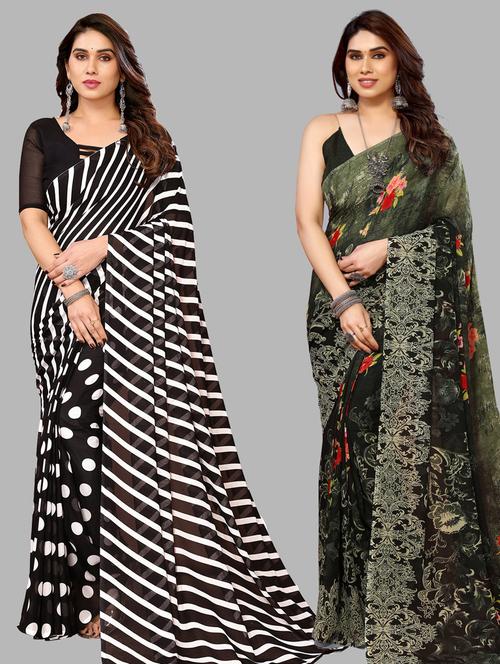 women pack of 2 casual wear combo sarees with blouse - 21433548 - Very Small Image - 1