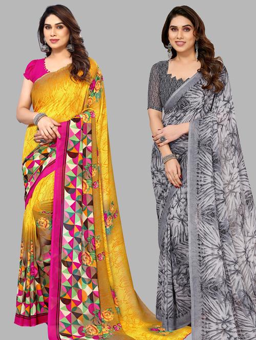 women pack of 2 casual wear combo sarees with blouse - 21433553 - Very Small Image - 1