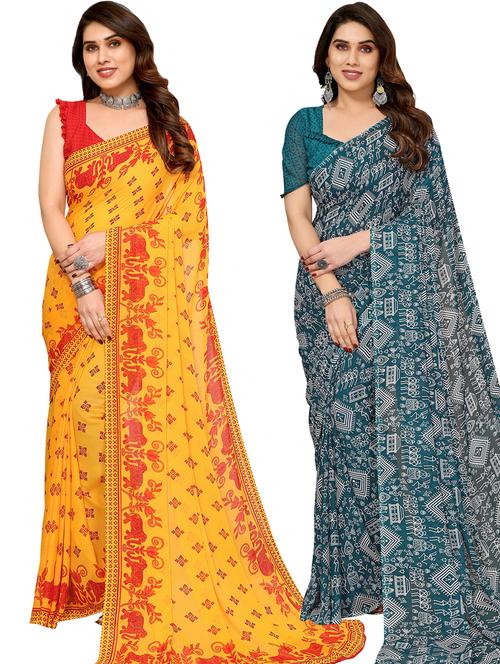 women pack of 2 casual wear combo sarees with blouse - 21433556 - Very Small Image - 1