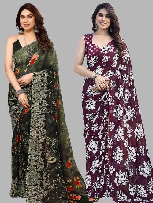 women pack of 2 casual wear combo sarees with blouse - 21433559 - Very Small Image - 1