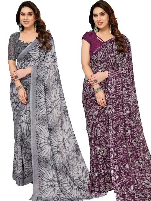 women pack of 2 casual wear combo sarees with blouse - 21433564 - Very Small Image - 1