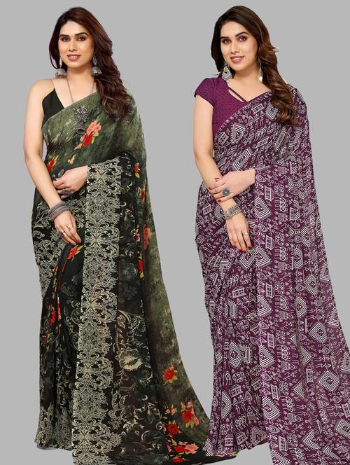 women pack of 2 casual wear combo sarees with blouse - 21433565 - Very Small Image - 1
