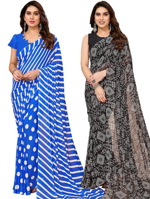 women pack of 2 casual wear combo sarees with blouse - 21433566 - Very Small Image - 1