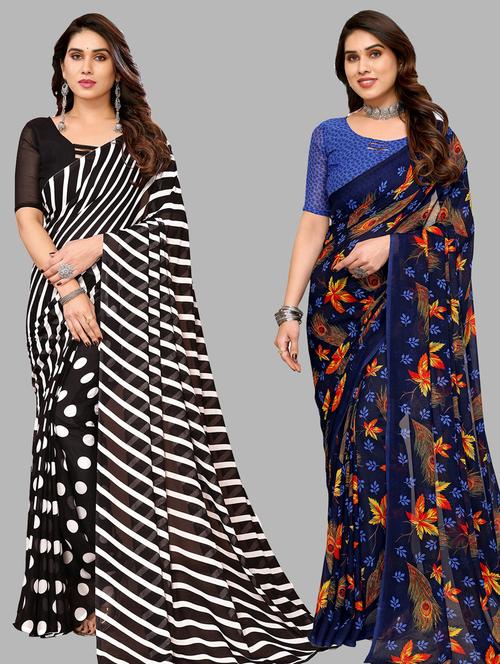 women pack of 2 casual wear combo sarees with blouse - 21433567 - Very Small Image - 1