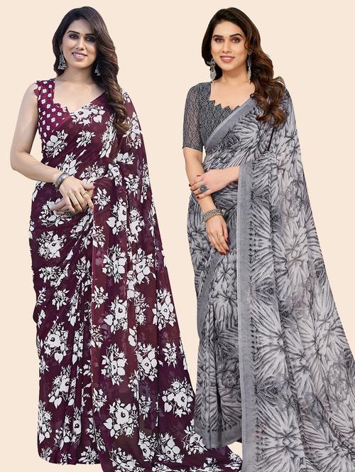 women pack of 2 casual wear sarees with blouse - 21433571 - Very Small Image - 1