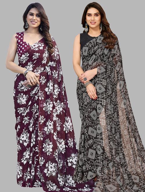 women pack of 2 casual wear sarees with blouse - 21433573 - Very Small Image - 1