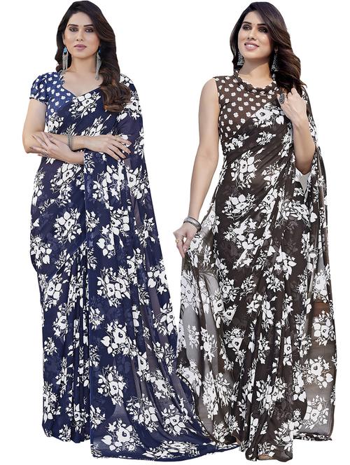 women pack of 2 casual wear sarees with blouse - 21433581 - Very Small Image - 1
