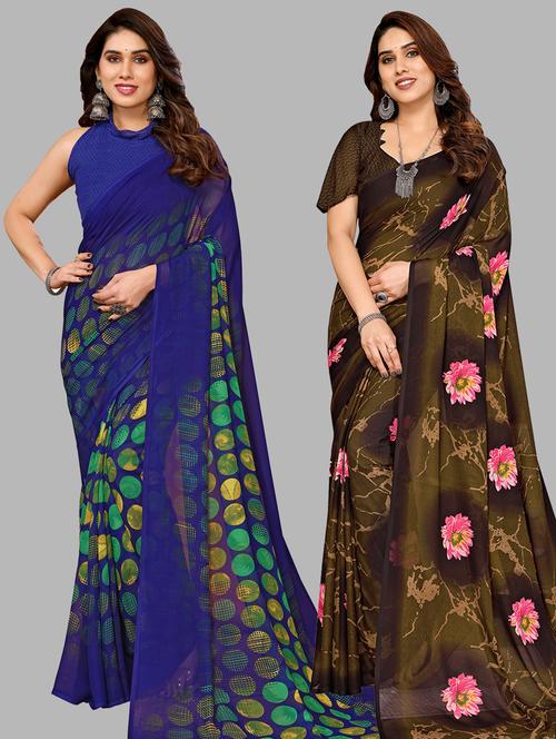 women pack of 2 casual wear combo sarees with blouse - 21433597 - Very Small Image - 1
