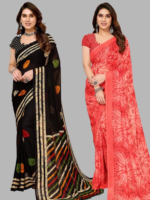 women pack of 2 casual wear combo sarees with blouse - 21433604 - Very Small Image - 1