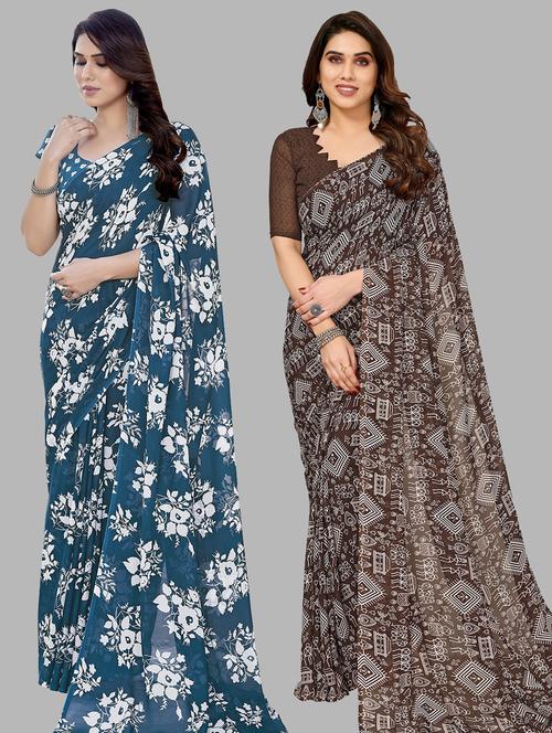 women pack of 2 casual wear combo sarees with blouse - 21433606 - Very Small Image - 1