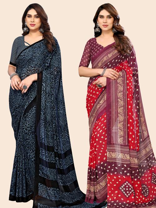 women pack of 2 casual wear combo sarees with blouse - 21433611 - Very Small Image - 1