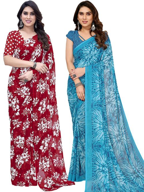 women pack of 2 casual wear combo sarees with blouse - 21433656 - Very Small Image - 1