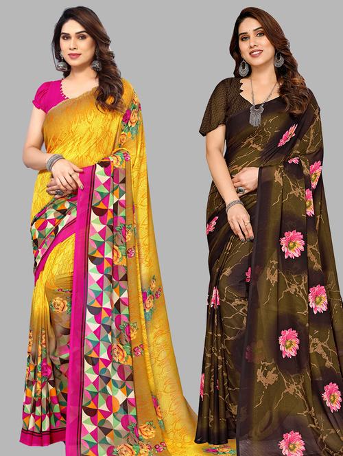 women pack of 2 casual wear combo sarees with blouse - 21433657 - Very Small Image - 1