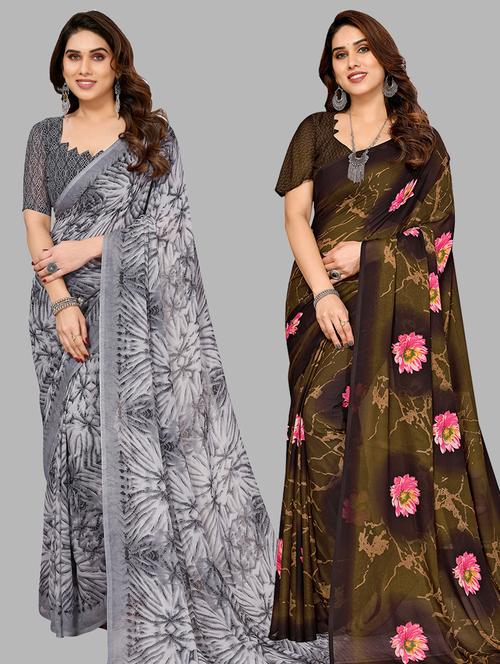 women pack of 2 casual wear combo sarees with blouse - 21433658 - Very Small Image - 1