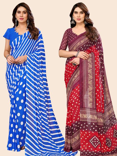 women pack of 2 casual wear combo sarees with blouse - 21433663 - Very Small Image - 1