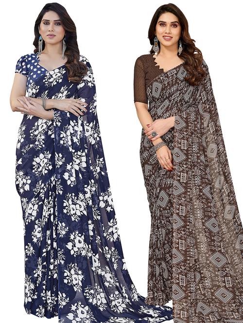 women pack of 2 casual wear combo sarees with blouse - 21433675 - Very Small Image - 1