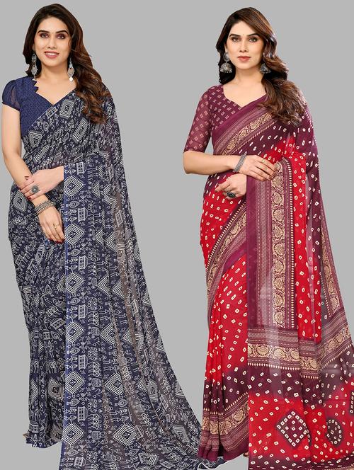 women pack of 2 casual wear combo sarees with blouse - 21433683 - Very Small Image - 1