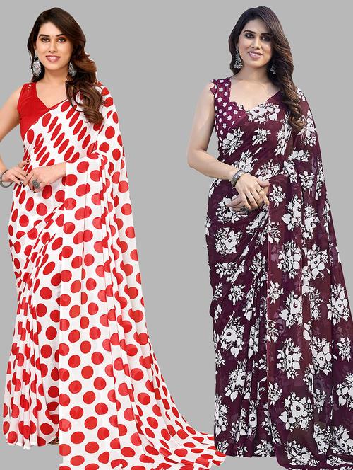 women pack of 2 casual wear combo sarees with blouse - 21433696 - Very Small Image - 1