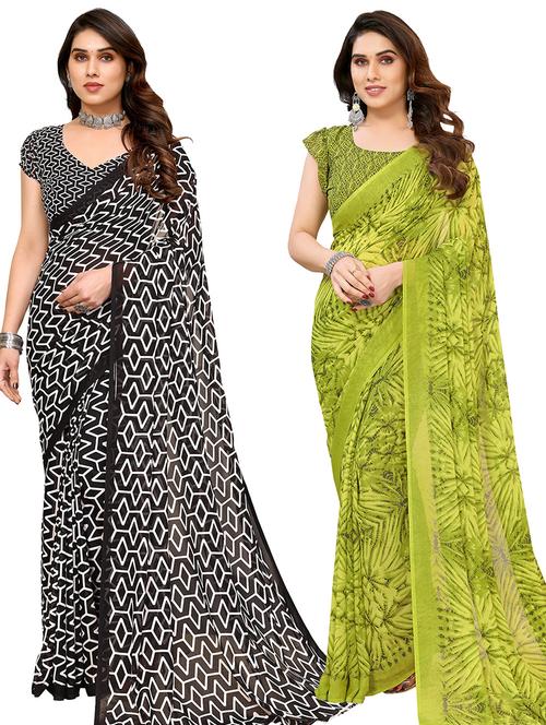 women pack of 2 casual wear combo sarees with blouse - 21433698 - Very Small Image - 1