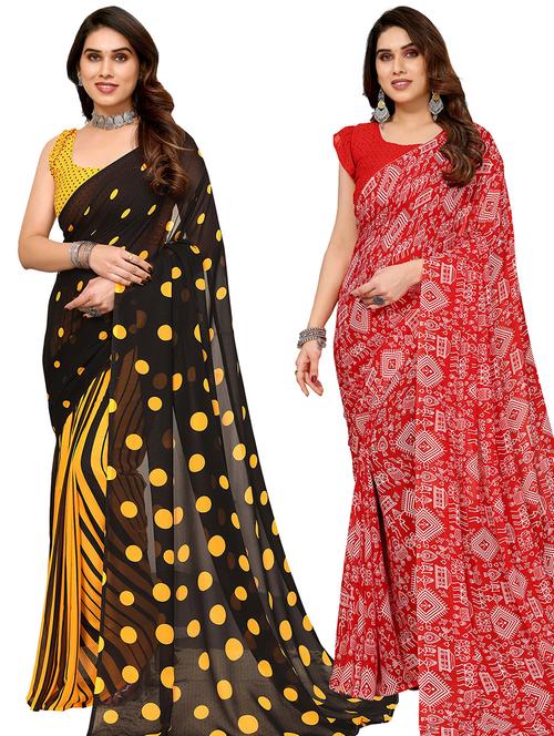 women pack of 2 casual wear combo sarees with blouse - 21433700 - Very Small Image - 1