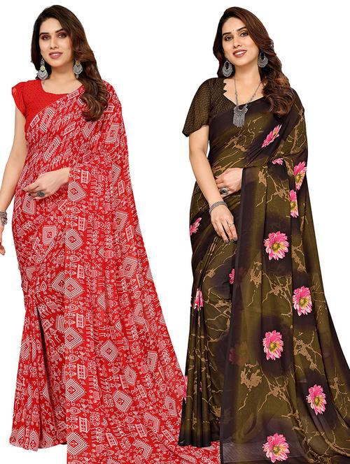 women pack of 2 casual wear combo sarees with blouse - 21433707 - Very Small Image - 1