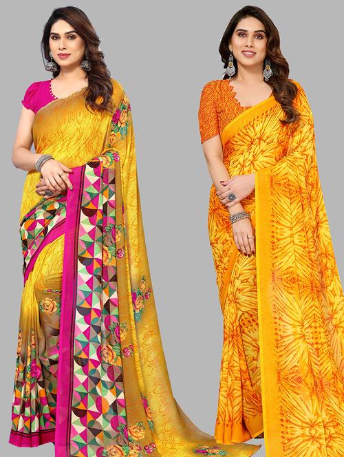 women pack of 2 casual wear combo sarees with blouse - 21433718 - Very Small Image - 1