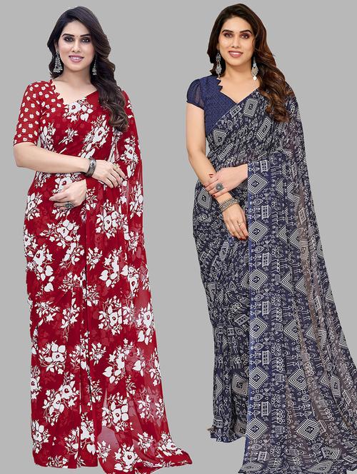 women pack of 2 casual wear combo sarees with blouse - 21433730 - Very Small Image - 1