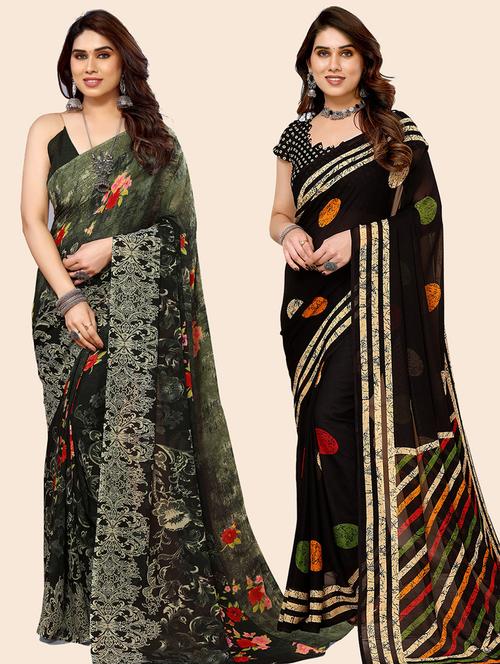 women pack of 2 casual wear combo sarees with blouse - 21433737 - Very Small Image - 1