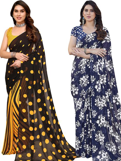 women pack of 2 casual wear combo sarees with blouse - 21433742 - Very Small Image - 1