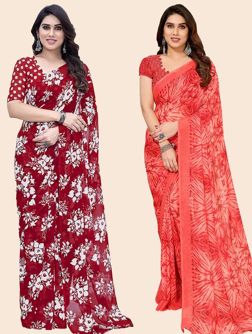 women pack of 2 casual wear combo sarees with blouse - 21433752 - Very Small Image - 1