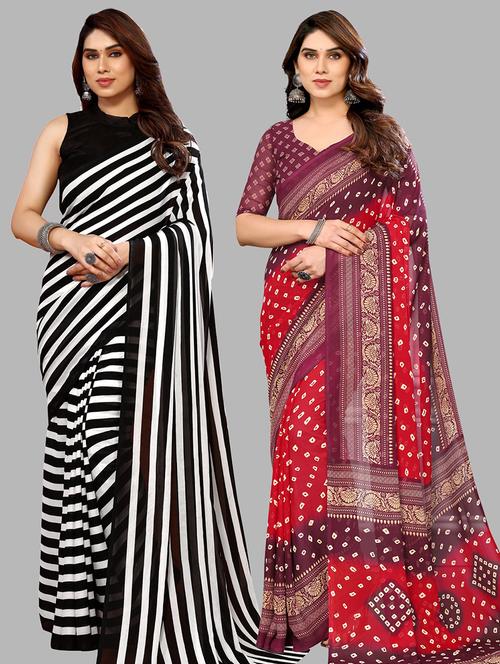 women pack of 2 casual wear combo sarees with blouse - 21433755 - Very Small Image - 1