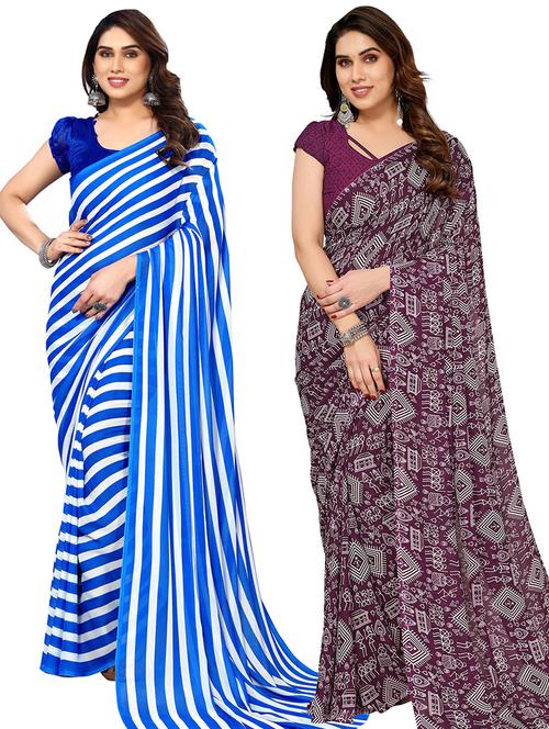 women pack of 2 casual wear combo sarees with blouse - 21433766 - Very Small Image - 1