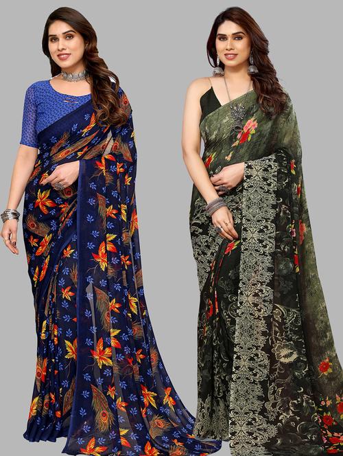 women pack of 2 casual wear combo sarees with blouse - 21433768 - Very Small Image - 1