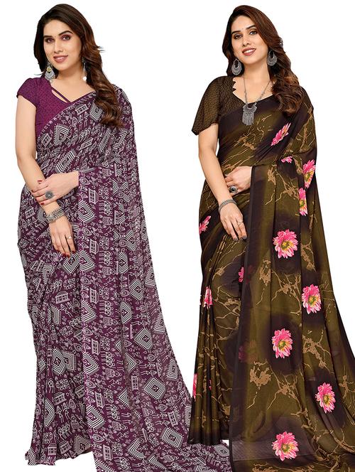 women pack of 2 casual wear combo sarees with blouse - 21433770 - Very Small Image - 1