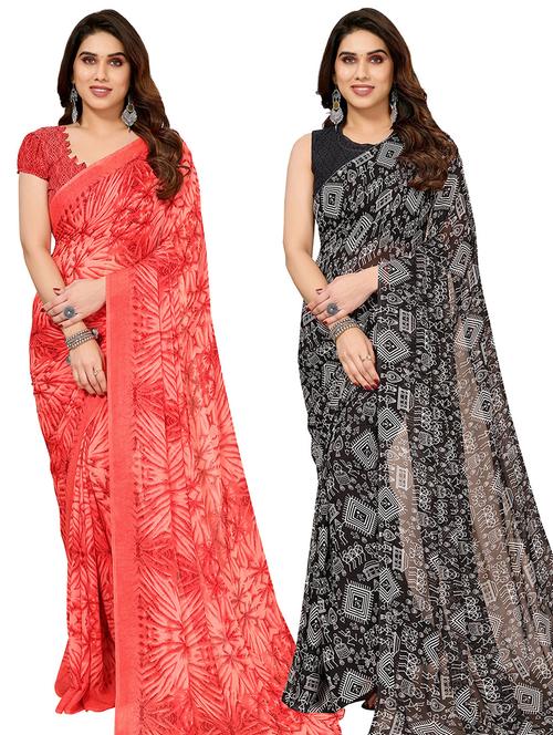 women pack of 2 casual wear combo saree with blouse - 21433772 - Very Small Image - 1