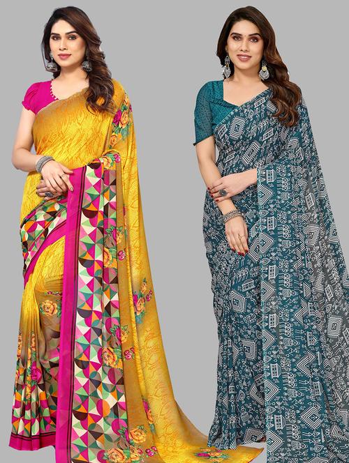 women pack of 2 casual wear combo sarees with blouse - 21433773 - Very Small Image - 1