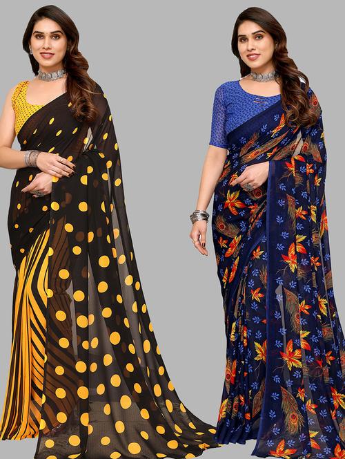 women pack of 2 casual wear combo sarees with blouse - 21433776 - Very Small Image - 1