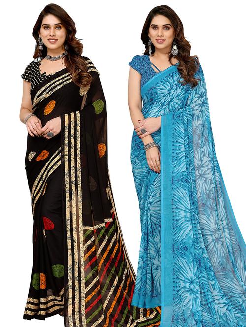 women pack of 2 casual wear combo sarees with blouse - 21433777 - Very Small Image - 1