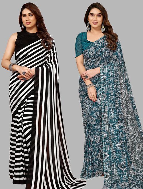 women pack of 2 casual wear combo sarees with blouse - 21433780 - Very Small Image - 1