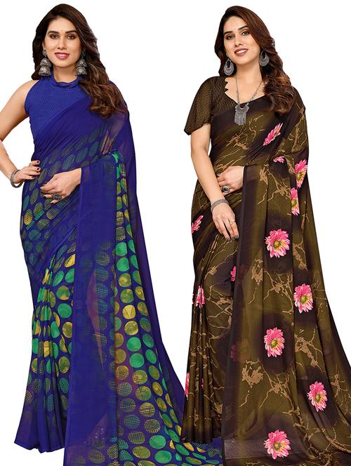 women pack of 2 casual wear combo saree with blouse - 21433781 - Very Small Image - 1