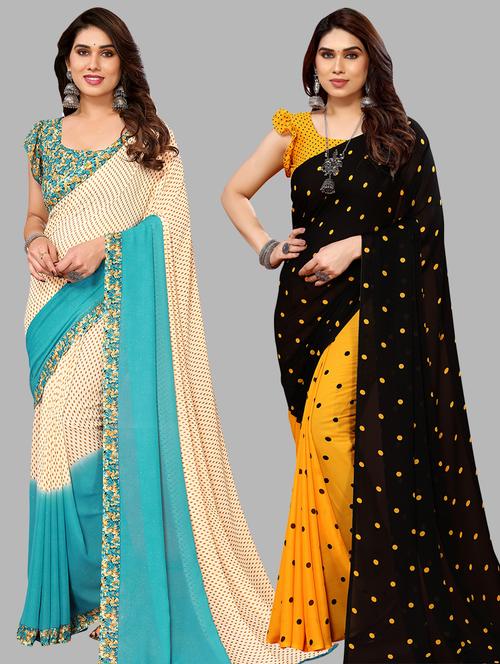 women pack of 2 casual wear combo sarees with blouse - 21433782 - Very Small Image - 1