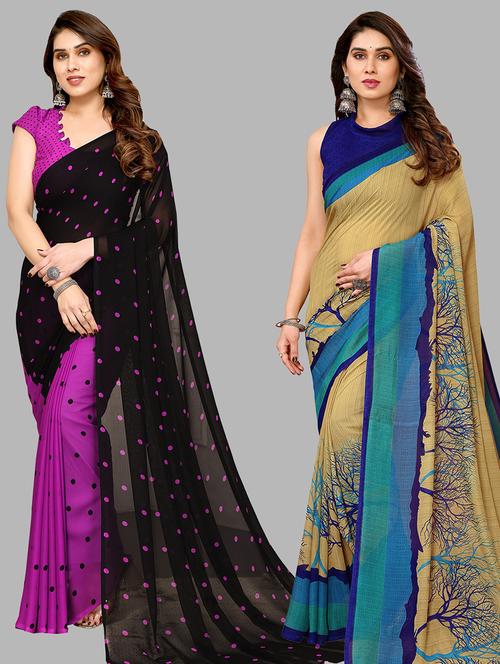 women pack of 2 casual wear combo sarees with blouse - 21433783 - Very Small Image - 1